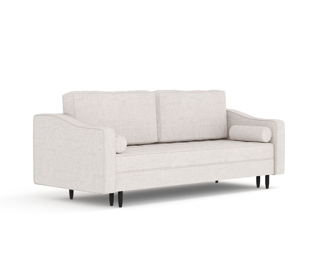 Schlafsofa Livia Interiors Zyia 218x103 cm, Sofa mit Schlaffunktion und Bettkasten, 3-Personen Sofa, Sofabett, Hohe Beine, Webstoff Neve, Beige Farbe