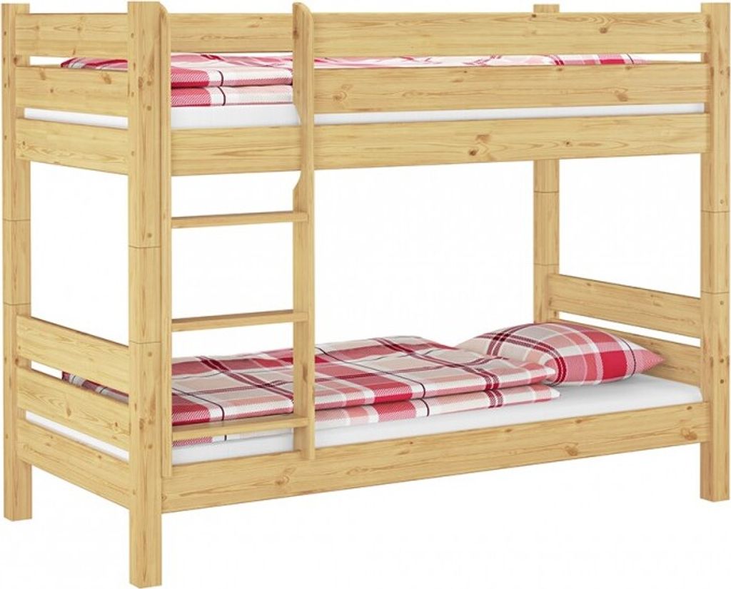 Etagenbett extra stabil Kiefer 90x220 Stockbett teilbar Nische 80 Zubehör wählbar V-60.16-09-220T80Rollrost inkl.