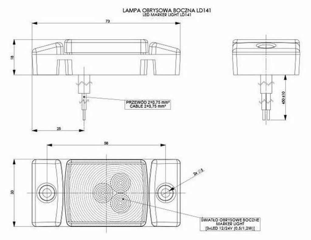 LED-Positionsleuchte, Markierungsleuchte, Tokos, rot, E‐Mark, 3 LEDs, 12–24 V, 7,3 cm