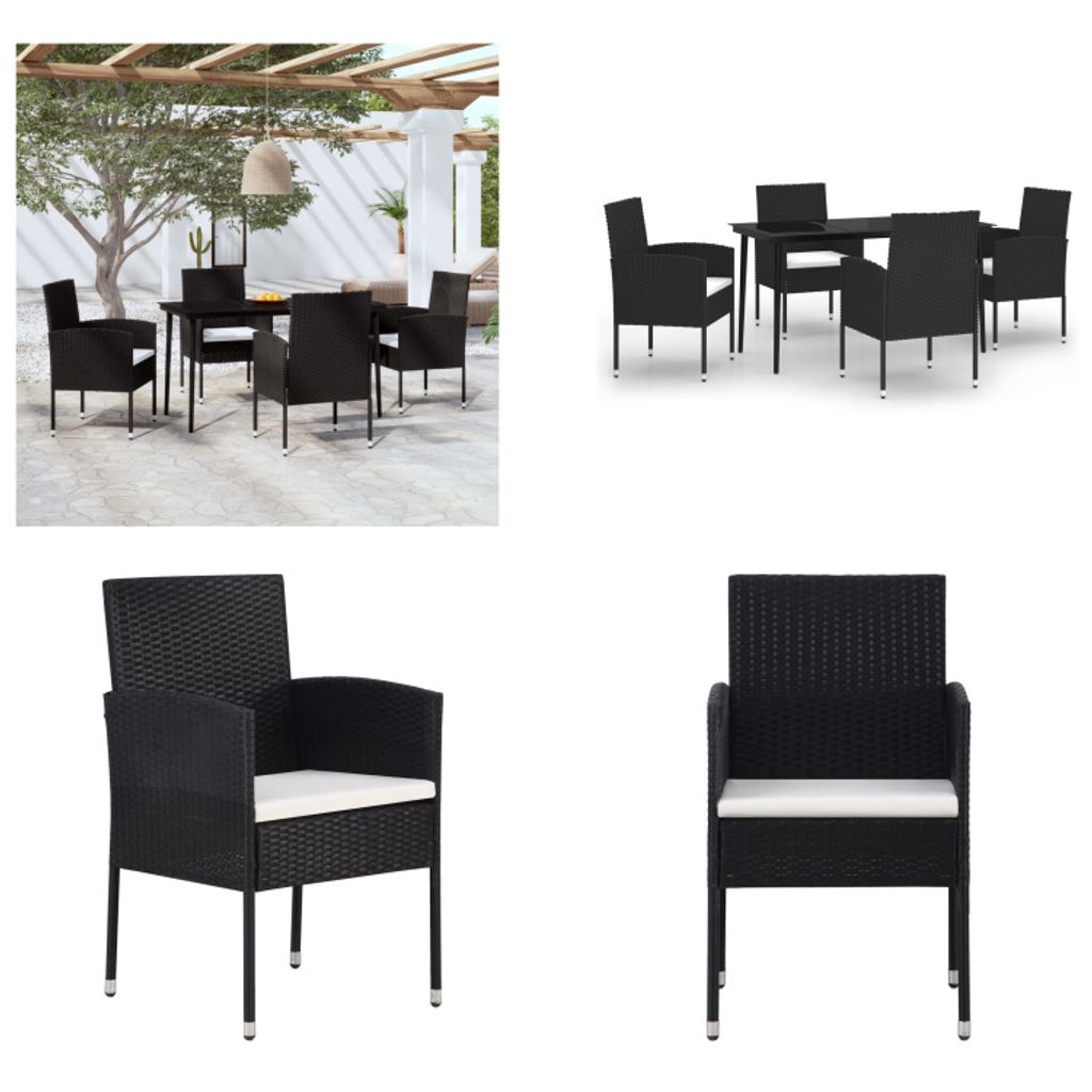 vidaXL 5 tlg. Garten Essgruppe Schwarz - Garten-Ess-Set - Garten-Ess-Sets - Poly-Rattan-Ess-Set - Outdoor-Ess-Set