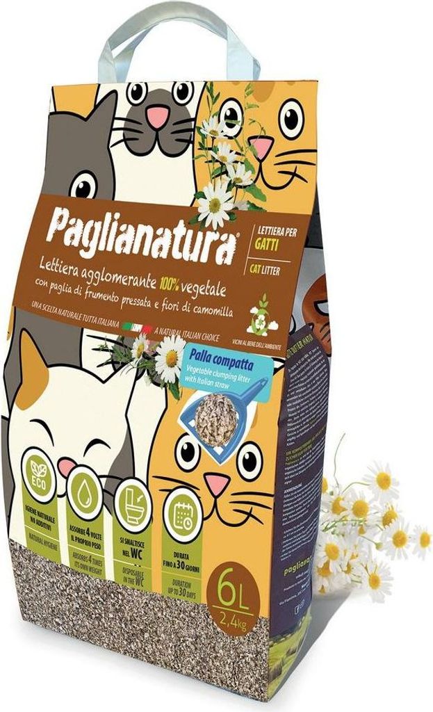 Paglianatura Katzenstreu Paglianatura Kamille 2,4 kg/6 l – klumpend, natürlich, duftend, lang anhaltende Geruchskontrolle