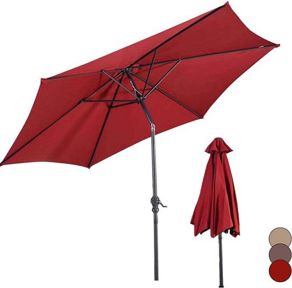 KOMFOTTEU Gartenschirm Ø270cm, Sonnenschirm neigbar mit UV-Schutzm Kurbelschirm mit 6 Streben und Handkurbel, Terrassenschirm & Balkonschirm