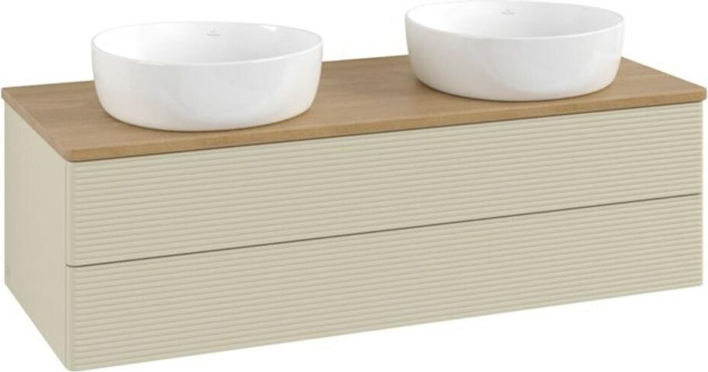 V&B Waschtischunterschrank mit Frontstruktur, mit Beleuchtung Antao 120x36x50cm, WBP hon. Oa, si Gr m Lac