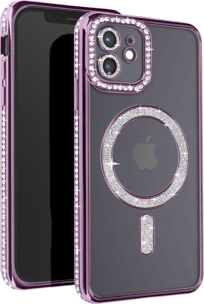 Avizar, Diamant-Hülle für iPhone 12 – MagSafe-Schutz mit Strass-Rand, Violett