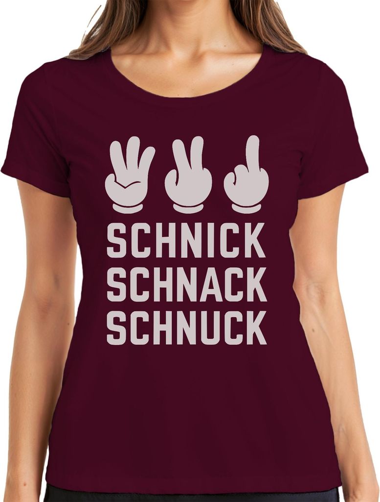 Schnick Schnack Schnuck Spiel Handzeichen Geschenk Lustig Retro Damen T-Shirt, Burgundy, S