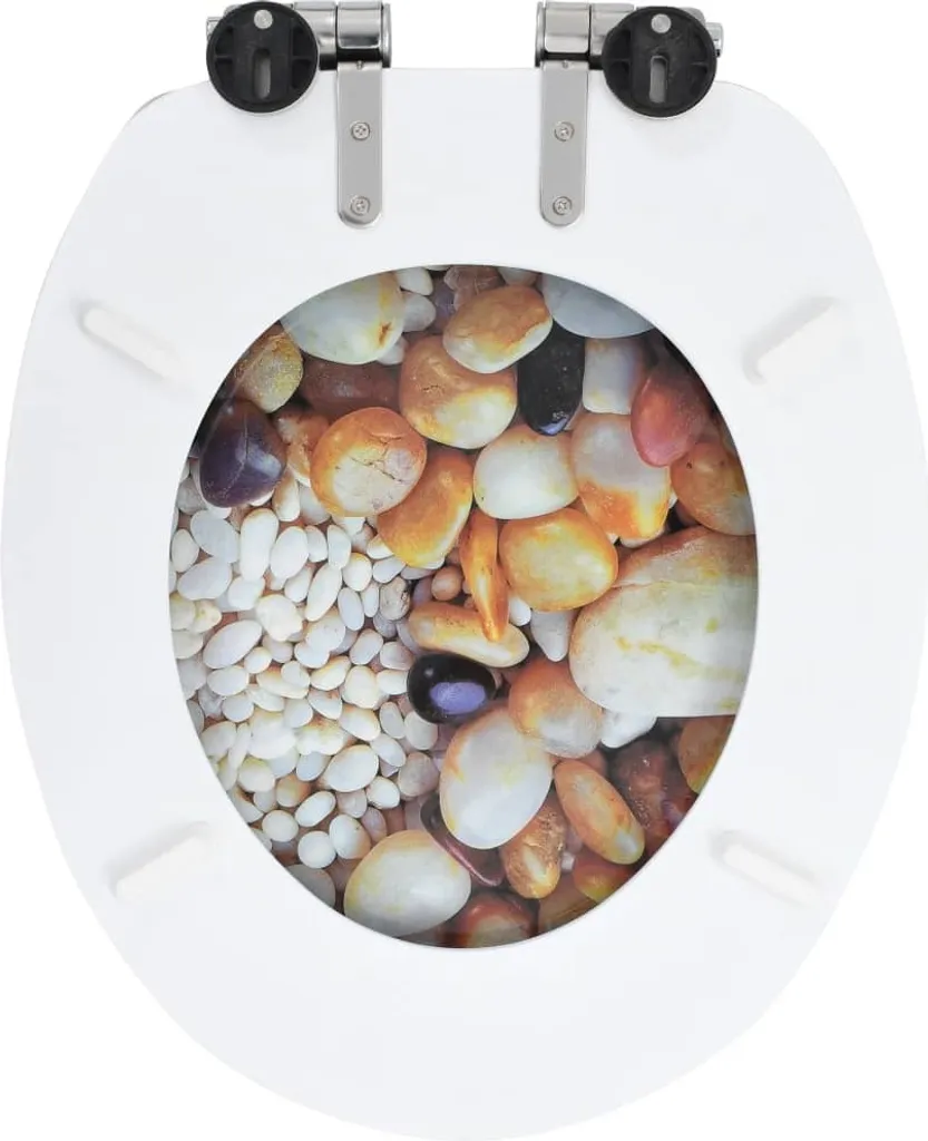 vidaXL Sedile per WC con coperchio a chiusura morbida Design a ciottoli in MDF - 4