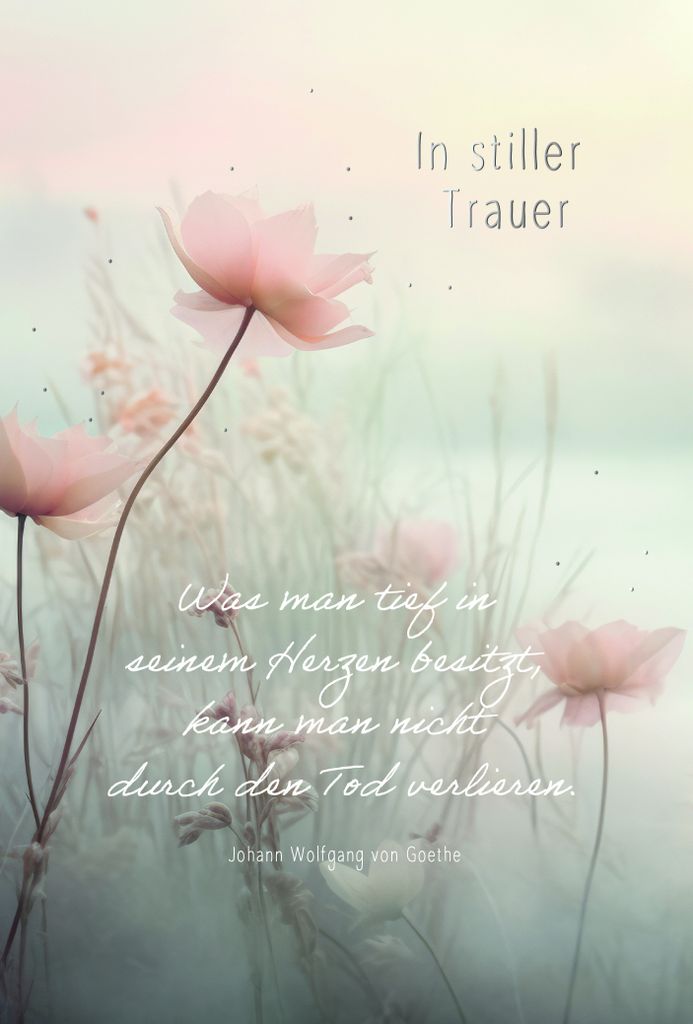 Trauer Beileid Kondolenz Karte mit Briefumschlag Blumen mit Silberfolie, In stiller Trauer