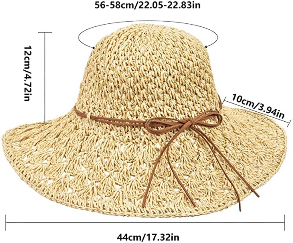 Milya Stroh Sonnenhut Faltbar - Damen Hut Mit Blumen & Breiter Krempe