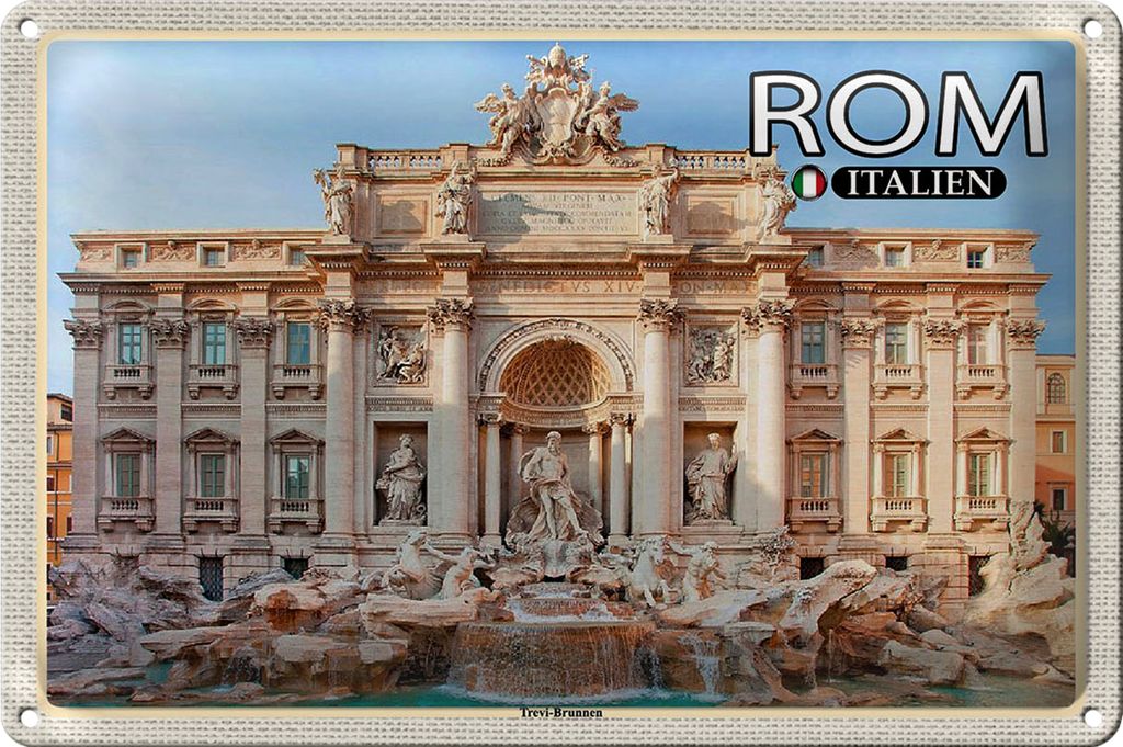 Blechschild Reise Rom Italien Trevi Brunnen Skulptur 30x20cm