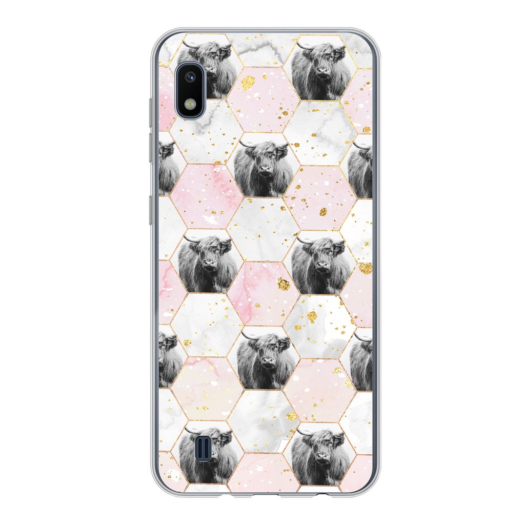 MuchoWow Handyhülle Schutzhülle Hülle für Samsung Galaxy A10 Schottischer Highlander - Muster - Gold Silikon Softcase Handy Hülle - Schutzh...