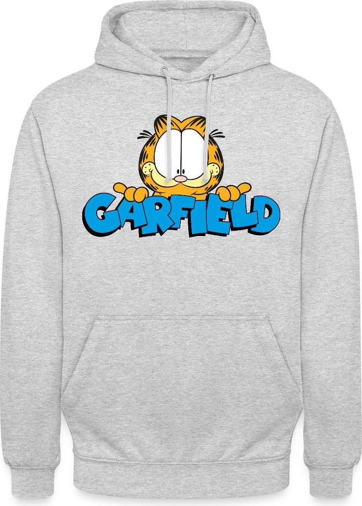 Spreadshirt Garfield Gesicht Logo Uni Hoodie, L, Hellgrau meliert