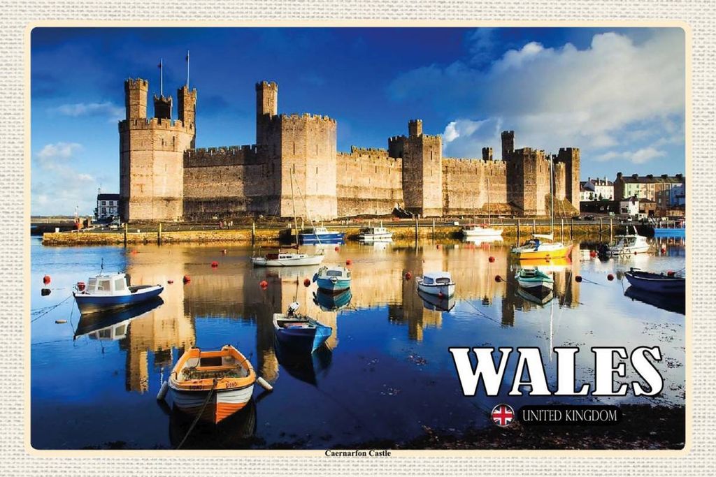vianmo Holzschild 12x18 cm Wales United Kingdom Caernarfon Castle Bildmotiv Reisemotiv Abenteuer Reisen