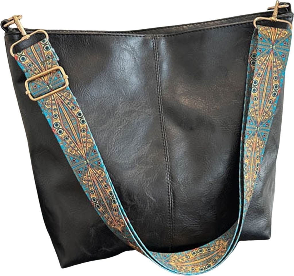 Umhängetasche für Damen, verstellbar, breiter Riemen, Stickerei, glattes, weiches Kunstleder, wasserdicht, große Kapazität, Vintage-Umhängetas...