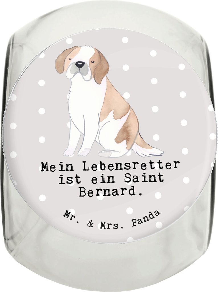 Mr. & Mrs. Panda Dose Saint Bernard Lebensretter XL 2000ml - Grau Pastell - Geschenk, Vorratsbehälter, St. Bernhardshund, Chien Du Saint-Bernard, ...
