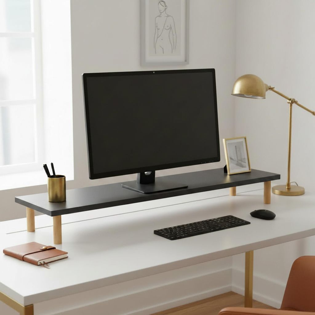 Monitorständer Holzbeine Schreibtischaufsatz 90x20x10cm Produktbild 
