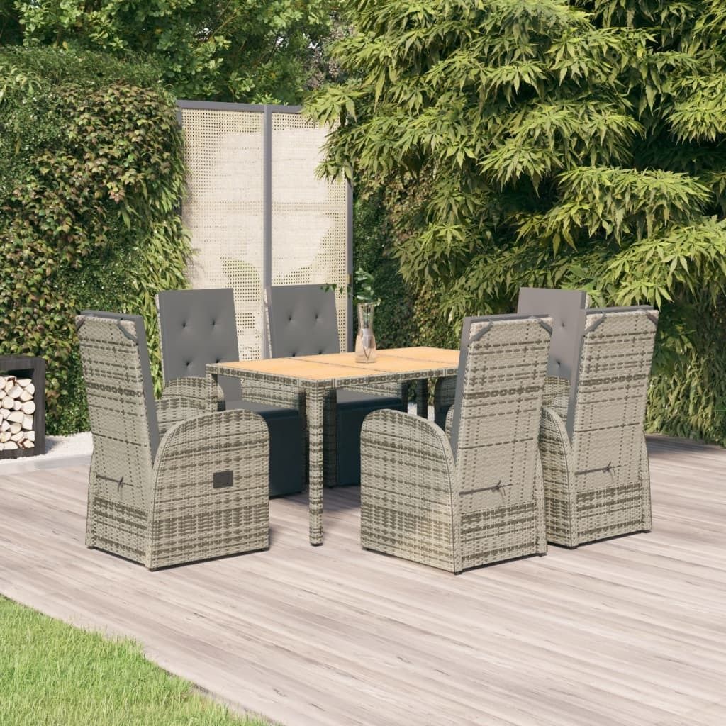 Möbel 7-tlg. Garten-Essgruppe mit Kissen Grau Poly Rattan - Gartensessel 3157594