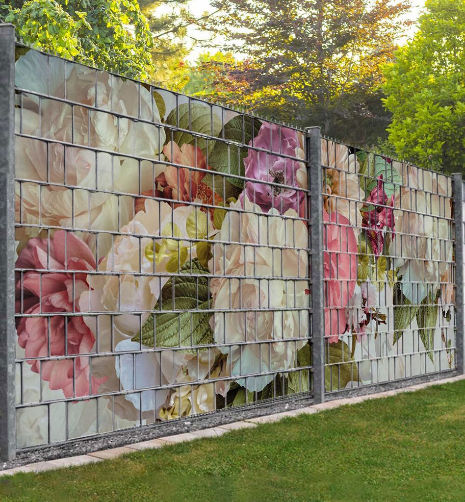 Sichtschutzstreifen Farbenfroher Blumenstrauß Sichtschutz Garten Zaun - Teil1 + Teil2 - 500x180cm