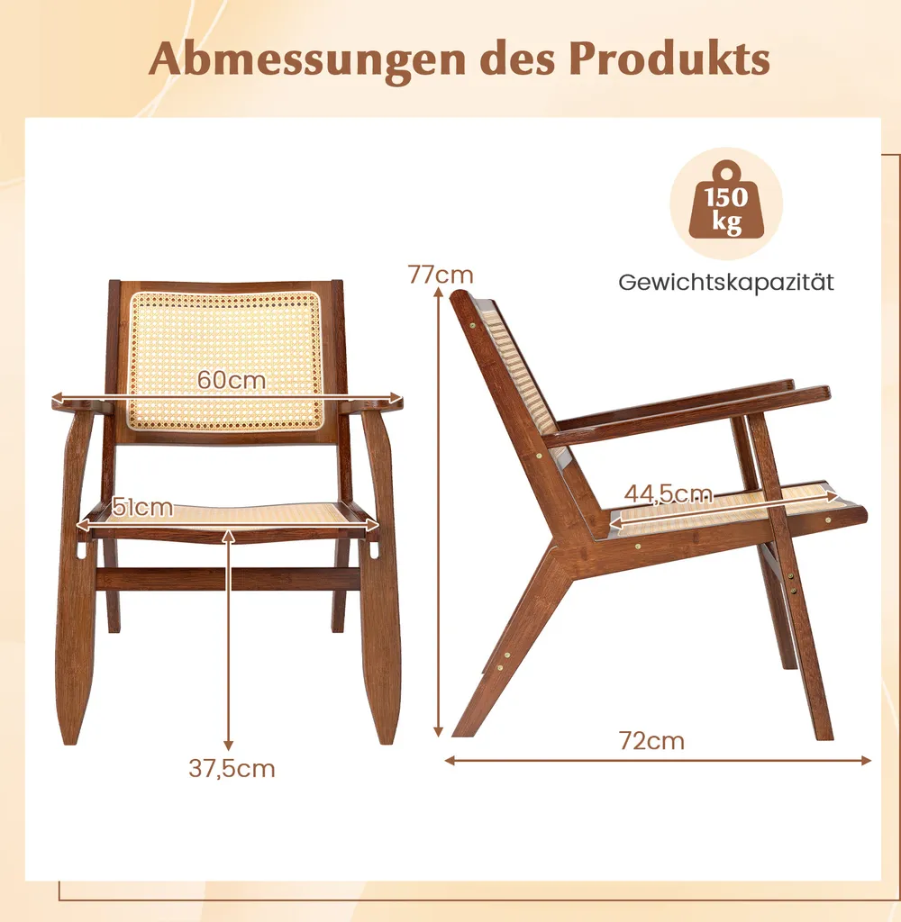 COSTWAY Fauteuil d'Accentuation en Rotin Naturel et Bois de Noyer