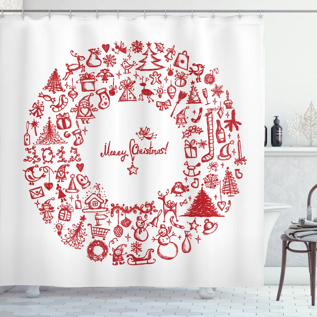Decorazione Bagno Natale: Tenda ABAKUHAUS Vintage 175x180 Impermeabile