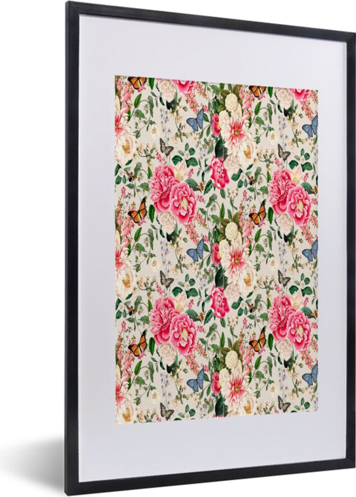 MuchoWow MuchoWow Gerahmtes Poster Blumen - Frühling - Insekten 40x60 cm - Poster mit zchwarzem Bilderrahmen - Poster in Rahmen