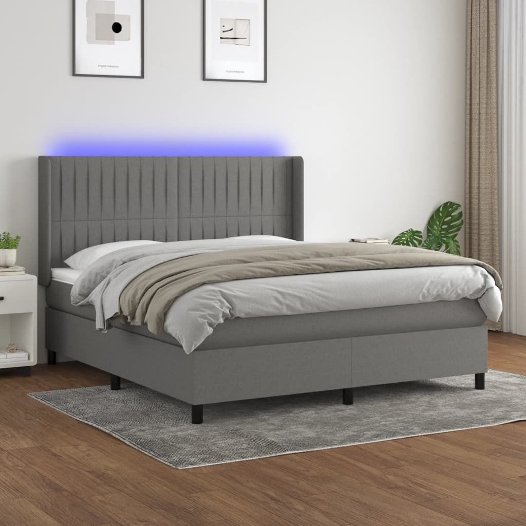 "2026 Promotion" Boxspringbett mit Matratze - & LED - Dunkelgrau - 160x200 cm - Stoff - Polsterbett CC8046