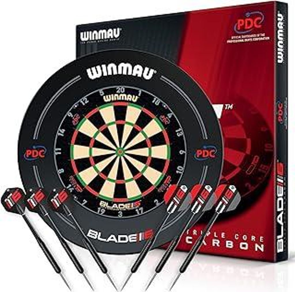 WINMAU Triple Core Dartscheibe Steeldart Set – Profi Dartscheibe Winmau mit PDC-Umrandung |2 Steel Darts-Sets, Rota-Lock-System | Dartboard mit S...