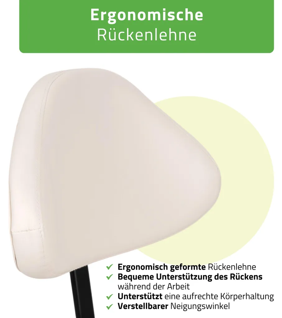 Tabouret à roulettes médical avec dossier ergonomique blanc réglable - 2