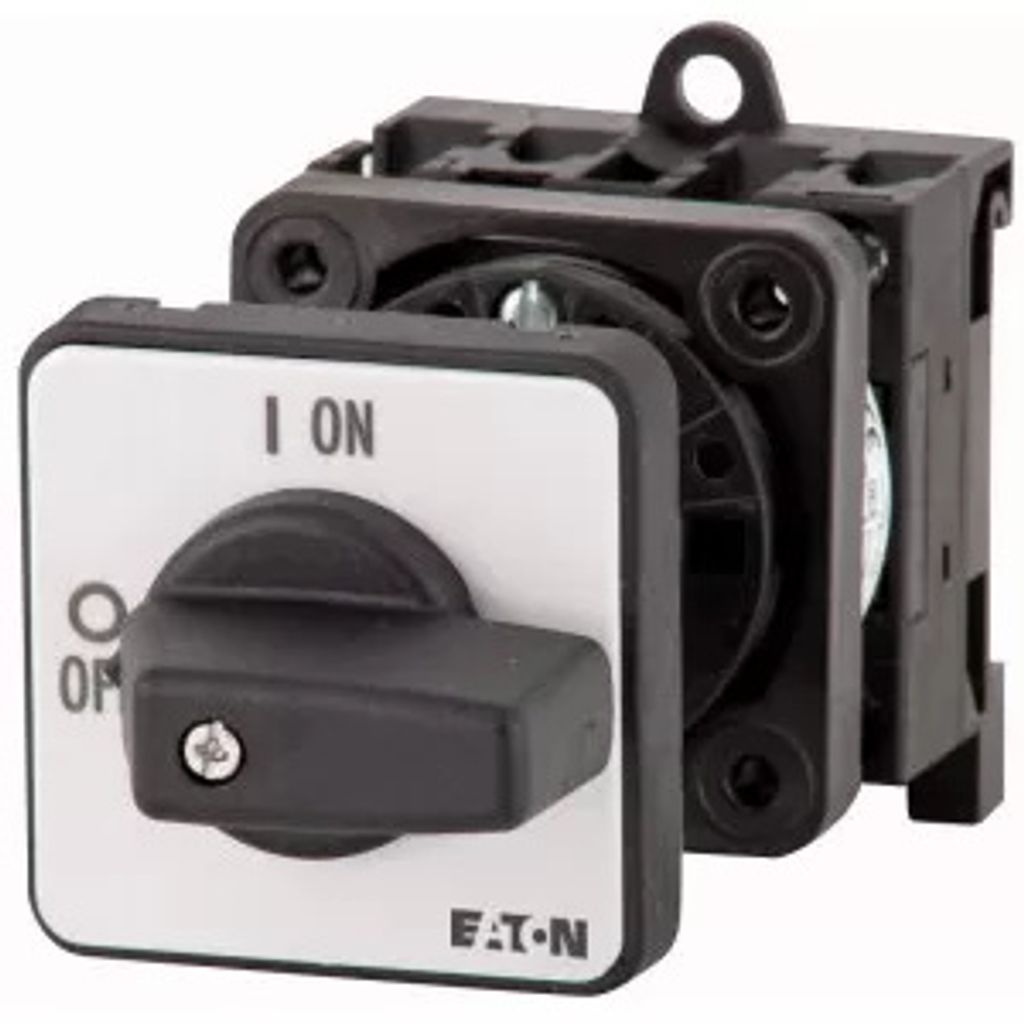 Eaton EIN-AUS-Schalter, P1, 25 A, Zwischenbau, 3-polig, mit schwarzem Knebel und Frontschild 057708