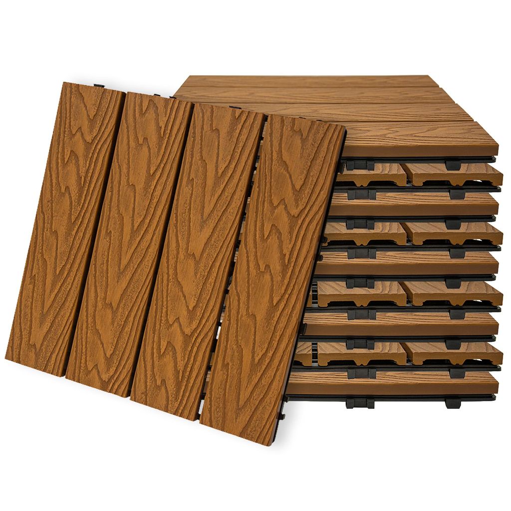 4iQ WPC Terrassenfliesen TEAK 30x30 cm – 10er Set (0,9 m²) – Klickfliesen Balkon Terrasse Garten – wetterfest 2 cm