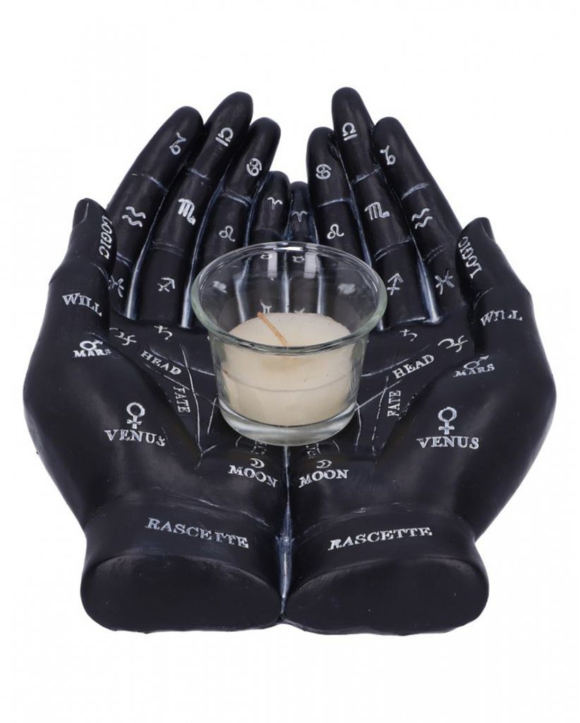 Schwarze Chiromantie-Hände als Handlese Teelichthalter