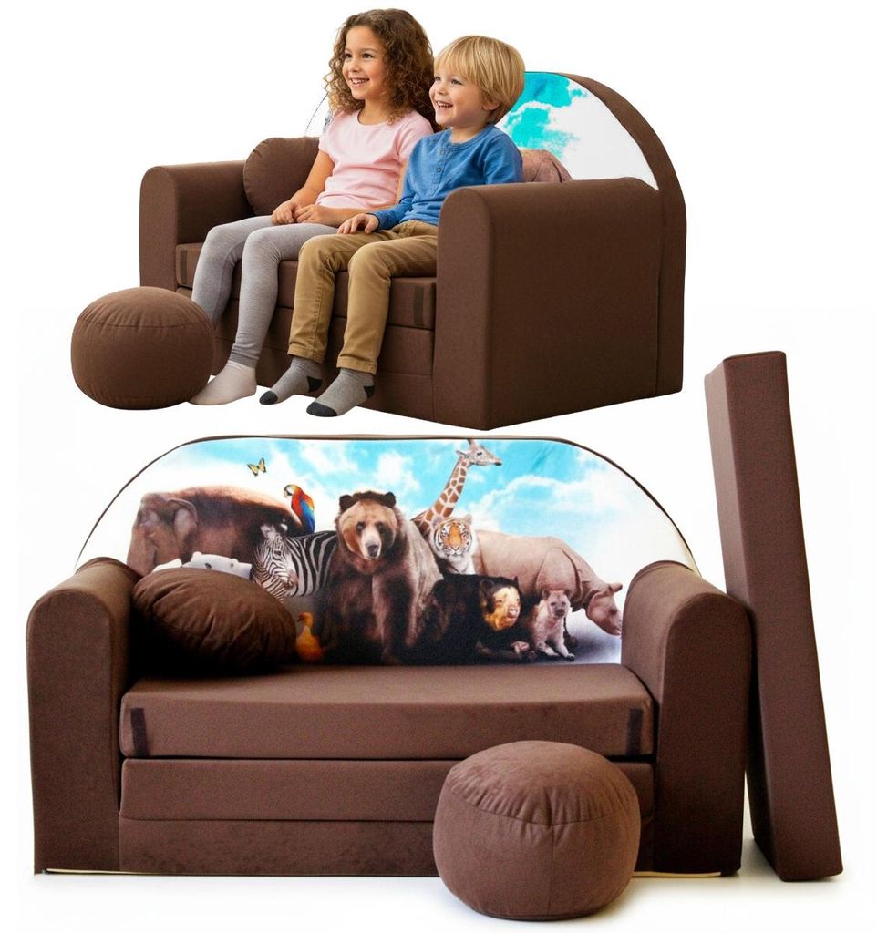 TUPPI Kindersofa Kinder Couch mit Schlaffunktion ausklappbar, 168x98cm, Set mit Kissen und Fußstütze, Spielsofa, Bettfunktion - Mädchen Jungen, ...