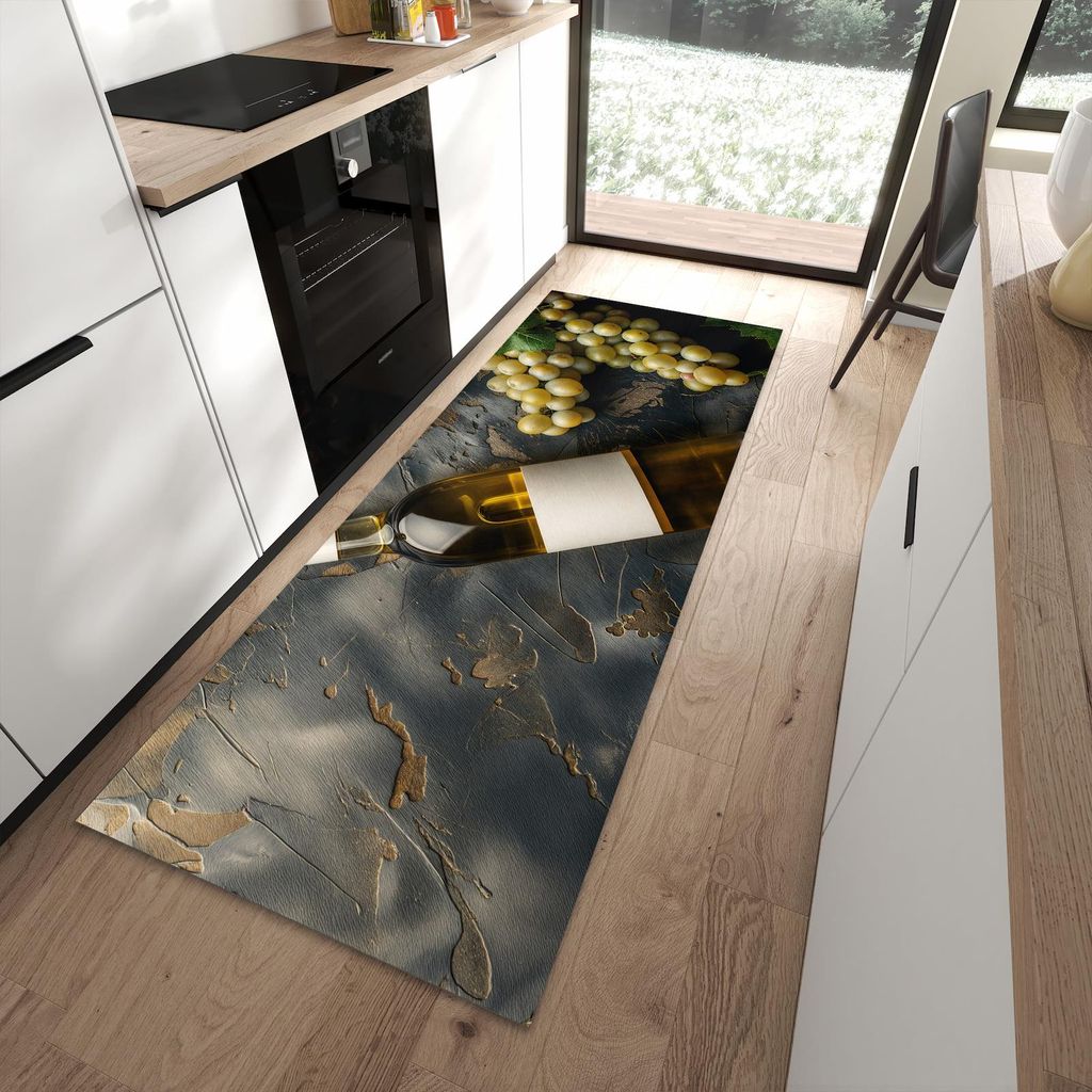 Küchenteppich 90x240cm rutschfest & abwischbar PVC Läufer - Weintrauben mit Wein