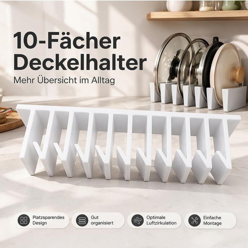 Topfdeckelhalter Küche 2er Set, hängender Deckel Organizer mit 10 Fächern, platzsparender Küchenschrank Organizer für Topfdeckel und Behälterdeckel