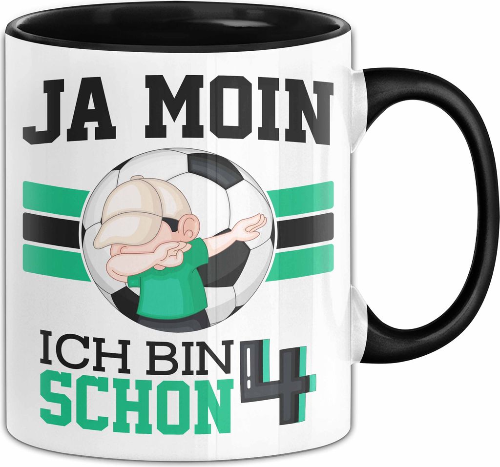4. Geburtstag Geschenk Tasse Becher Junge Geburtstagsgeschenk Ja Moin Ich Bin Schon 4 (Schwarz)