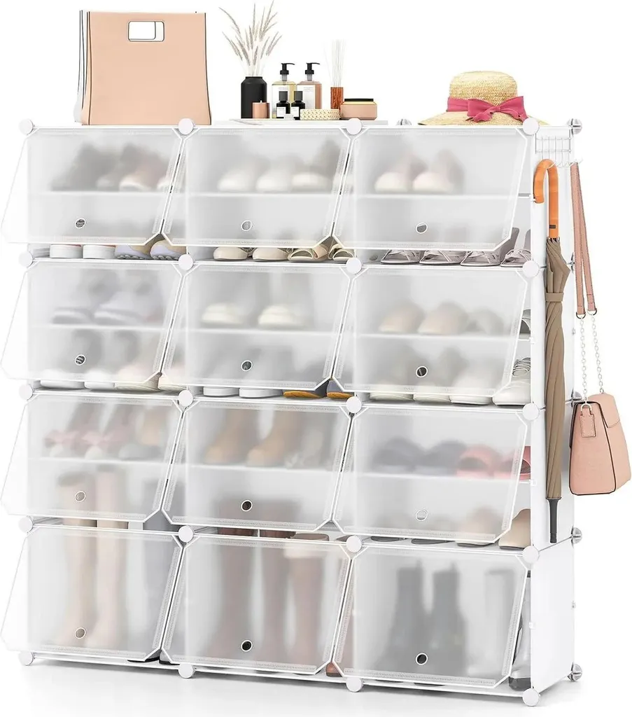 Armoire à chaussures modulaire 12 compartiments en plastique PP blanc