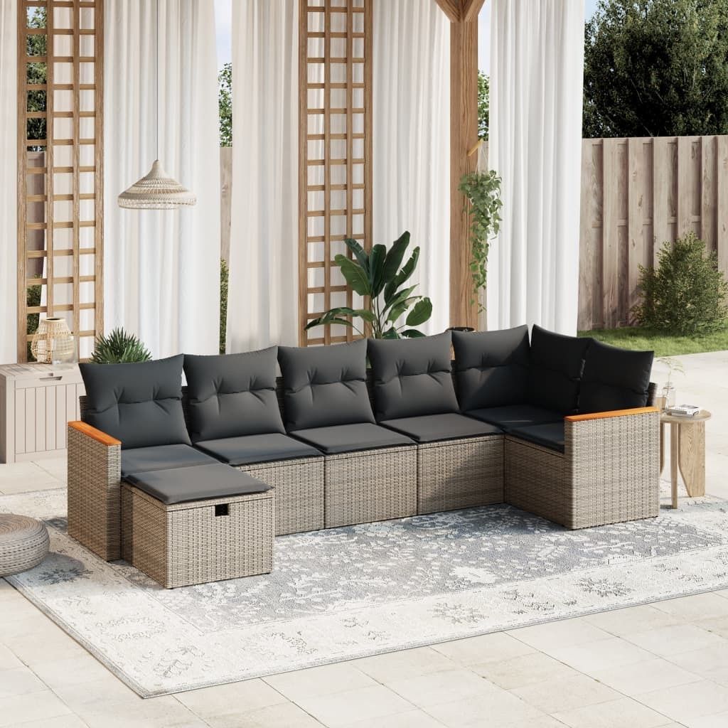 Maison Exclusive - 7-tlg. Garten-Sofagarnitur mit Kissen Grau Poly Rattan