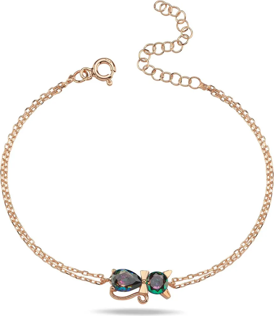 Bracelet chat argent 925 topaze mystique multicolore et zircone brillant