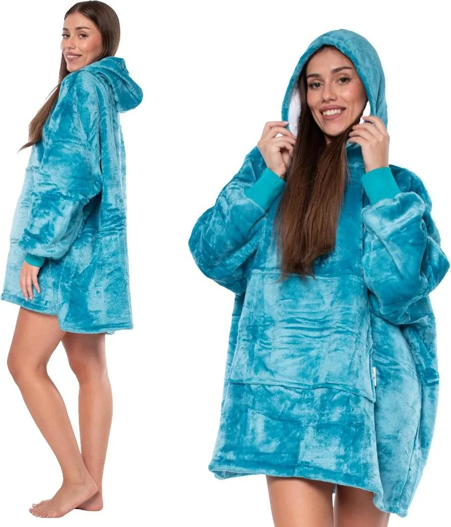 Coperta Hoodie Kocobluza 2in1 Oversize XXL Blu Sherpa - Caldo Inverno