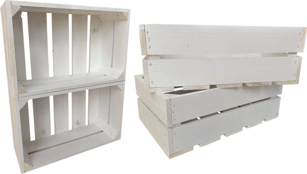 4er Set Weiß Holzkisten 25 x 40 x 30 cm massive Weinkisten in vielen Farben zur Auswahl Holz Kisten Obstkisten Apfelkisten, holzregal.