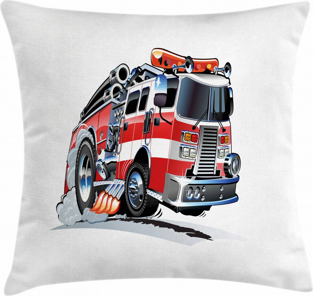 ABAKUHAUS LKW Kissenbezug, Feuerwehr LKW, aus Farbfesten Waschbaren Stoff Beidseitiger Druck mit robusten Reißverschluß, 45 x 45 cm, Babyblau Sch...
