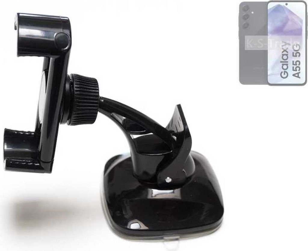K-S-Trade kompakte Handy-Halterung Windschutzscheibe kompatibel mit Samsung Galaxy A55 5G Armaturenbrett schwarz Autohalterung KFZ Halter