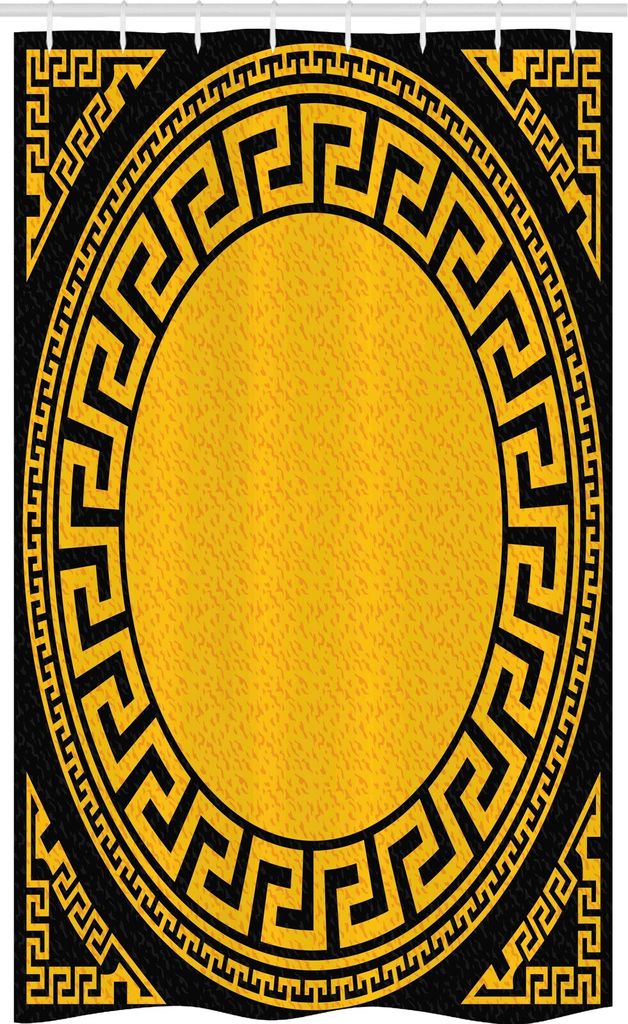 ABAKUHAUS Greek Key Schmaler Duschvorhang, Sun Inspired Kreis, Badezimmer Deko Set aus Stoff mit Haken, 120 x 180 cm, Anthrazit grau Ringelblume