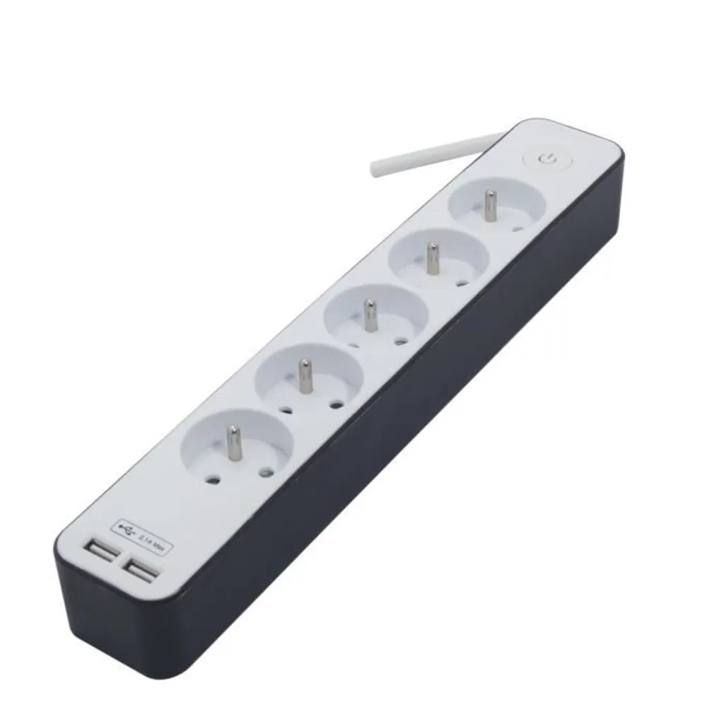 Bloc Multiprise avec Ports USB Chacon 1,5m Noir 5 Prises Terre 3500W