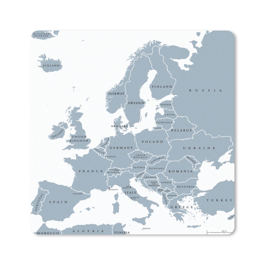 MuchoWow Mauspad Mousepad Karte - Europa - Grau 30x30 cm - Mousepads - Maus Mat - Pad - Mausunterlage - Gaming