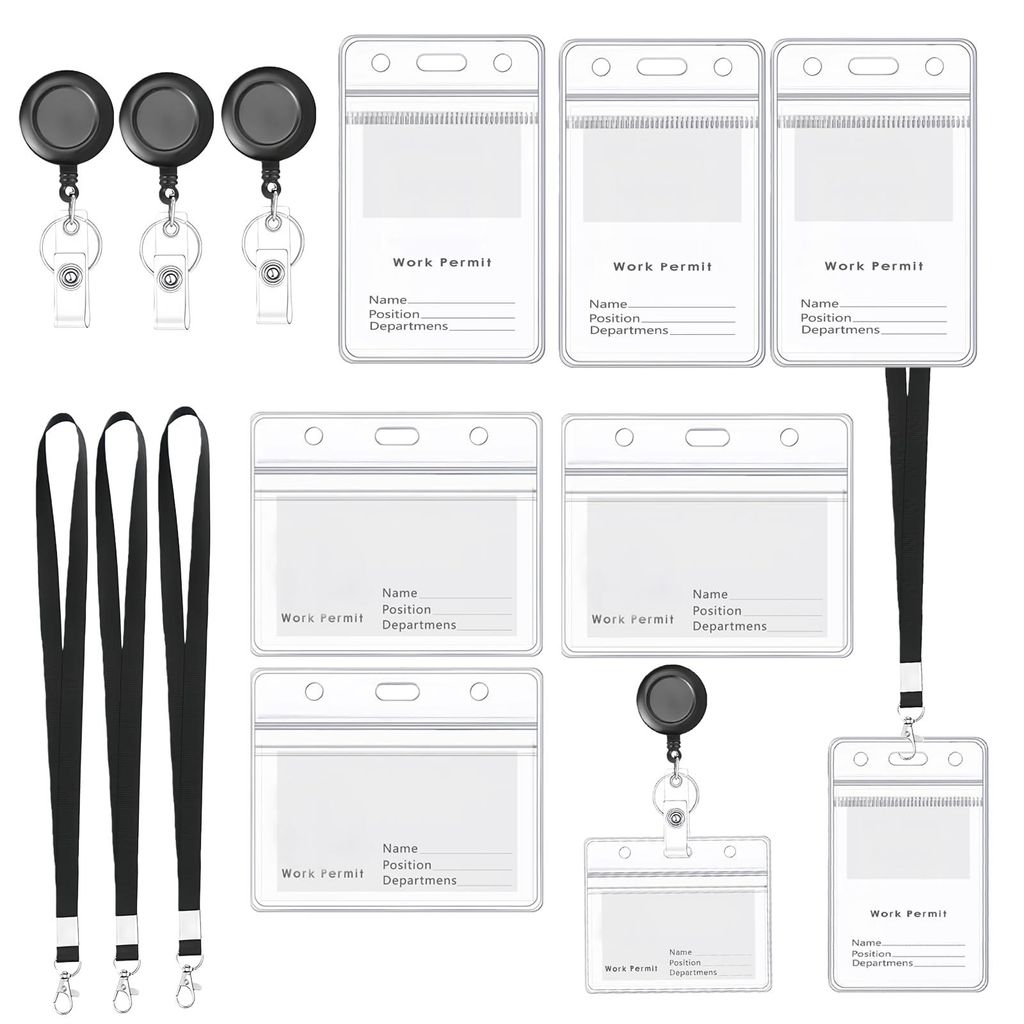 6-teiliges Ausweishalter-Set mit Lanyard und Einzugsmechanismus – Wasserdichter, transparenter Kartenhalter mit Lanyard und ausziehbarem Einzugsm...