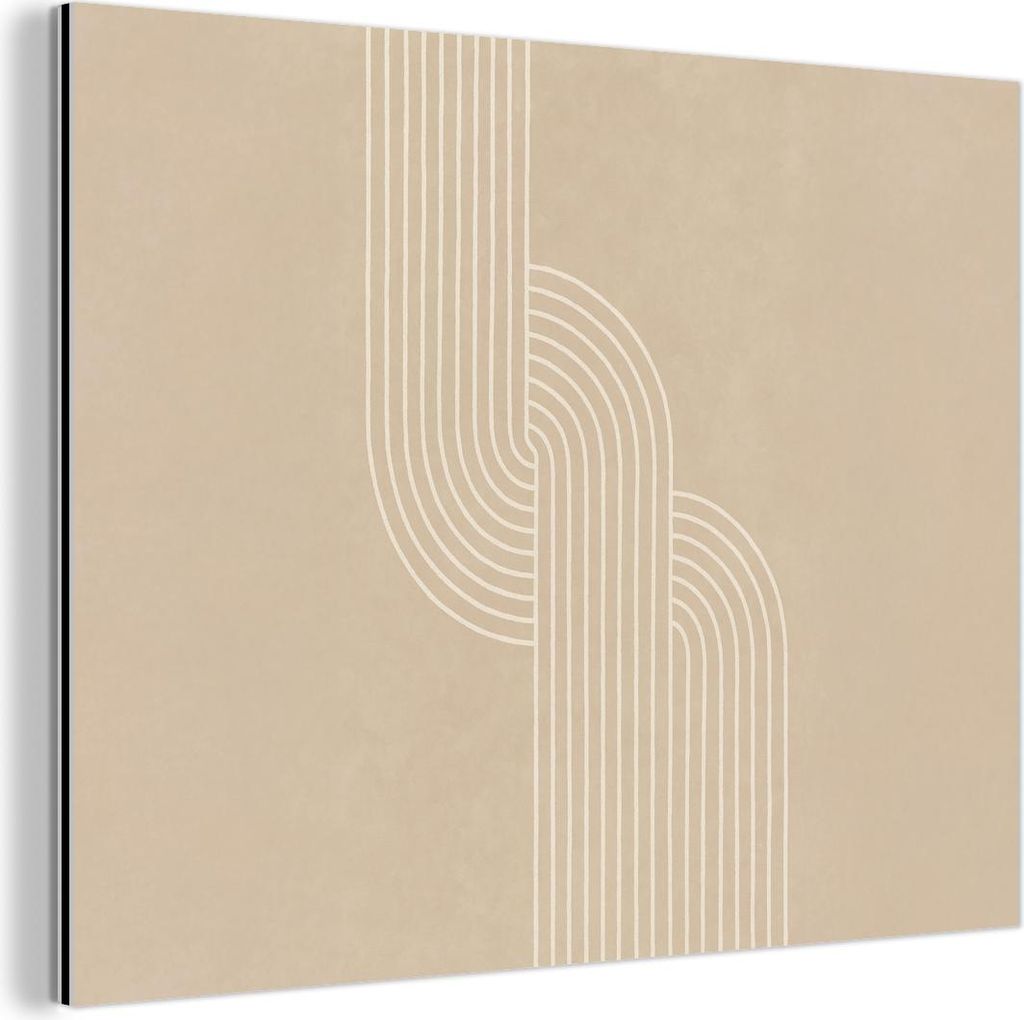 MuchoWow Wanddekoration Metall Metallbild Wandkunst 40x30 cm Parallele Linien - Leichte Textur - Beige MuchoWow Aluminium Gemälde - Dekoration Woh...