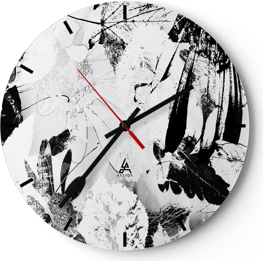 Wanduhr - Rund - Glasuhr - Abstraktion modern - 40x40cm - Schleichendes Uhrwerk - Lautlos - zum Aufhängen bereit - Dekoration Modern - Wanddekorat...