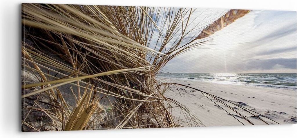 Bild auf Leinwand - Leinwandbild - Einteilig - Küste Perspektive Gras - 120x50cm - Wand Bild - Wanddeko - Wandbilder - Leinwanddruck - Bilder - Wa...
