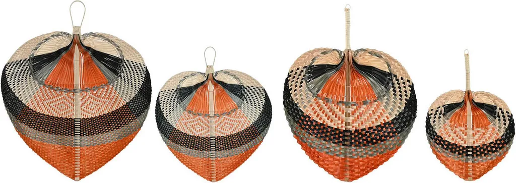 Lot de 4 éventails muraux décoratifs style colonial en bois et métal