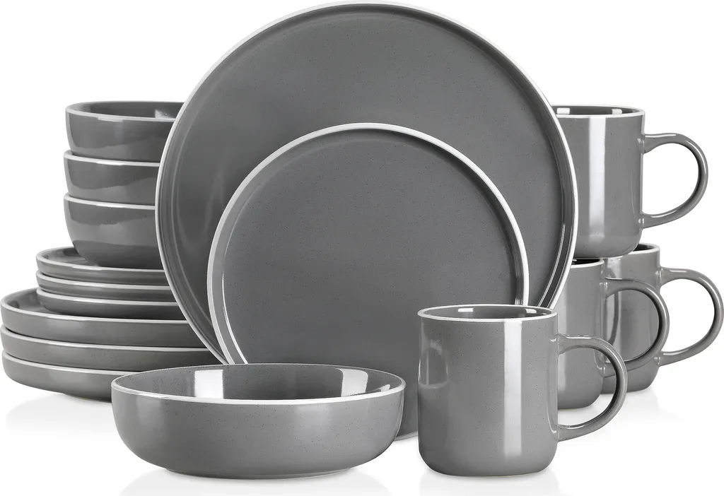 Vaisselle en grès gris 16 pièces résistante pour usage quotidien